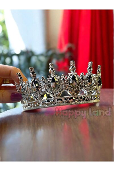Happyland Pasta Tacı Tamtur Gümüş Renk 12x12 Cm Doğum Günü Taçı Pasta Süsü Yuvarlak Mika Tac Kına Düğün Tacı