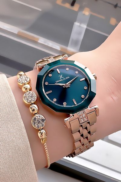 Daniel Klein Cutout Glass Waterproof Rhinestone Women Wristwatch Rosegold Color Steel Band Gift Bracelet Gdkb2010C6