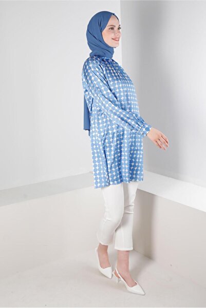 Alvina GEOMETRIC PATTERNED MEN'S COLLAR SATIN TUNIC 43641