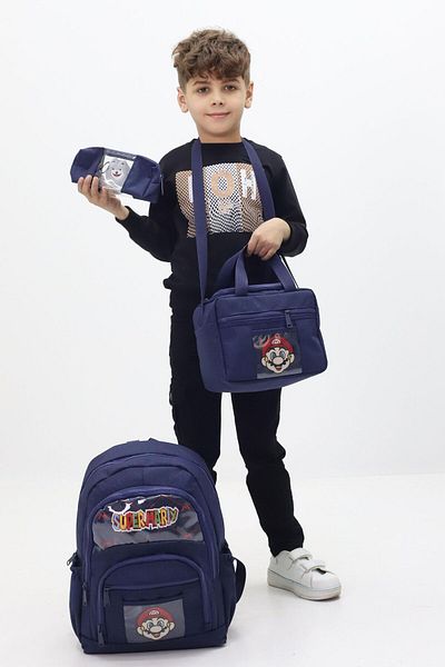 Probag Set de 3 geanți de școală cu tematică Super Mario pentru băieți - rucsac, cutie termică pentru nutriție, suport pentru stilou