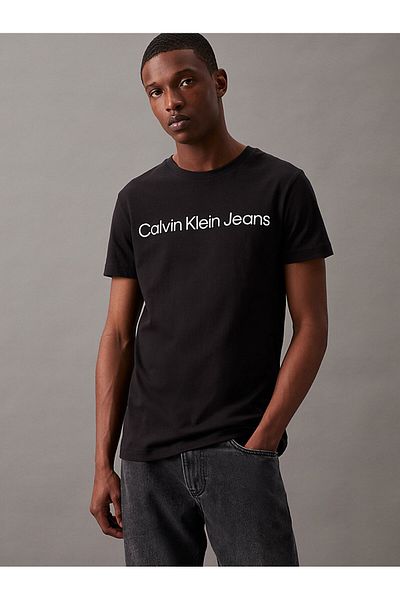 Calvin Klein Ανδρικό λογότυπο από οργανικό βαμβάκι με λαιμόκοψη με κοντό μανίκι μαύρο T-shirt J30j322552-beh