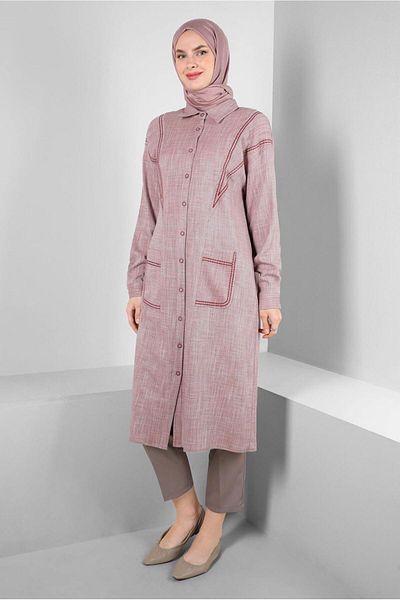 Alvina Stitch Detailed Pocketed Buttoned Tunic 43808