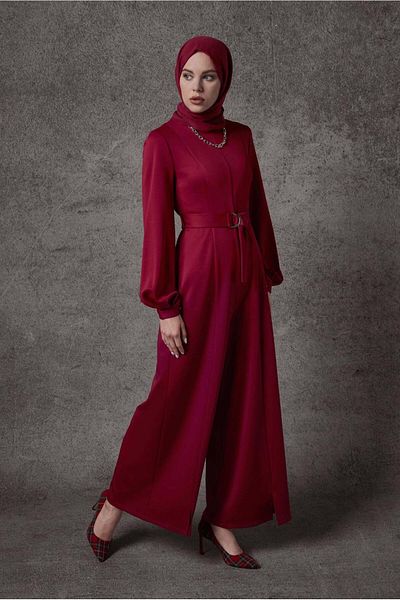 Alvina Slit Detailed Belted Jumpsuit 42196