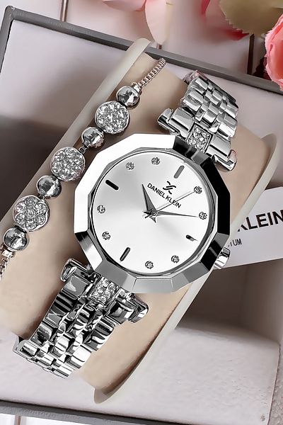 Daniel Klein Cutout Glass Waterproof Rhinestone Women Wristwatch Silver Color Steel Band Gift Bracelet Gdkb2010C4