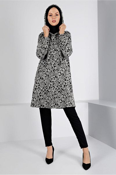 Alvina HOODED PATTERNED KNIT TUNIC 43391