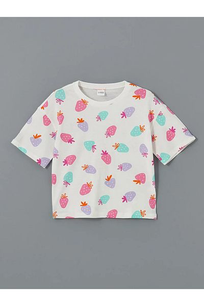 LC Waikiki Lcw Kids Ecru Crew Neck Girls' Sleepwear Set with Shorts