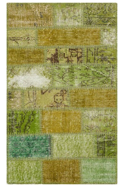Grandhedefhalı GENELEKSEL EL DOKUMA YEŞİL RENGİ PATCHWORK HALI PASPAS