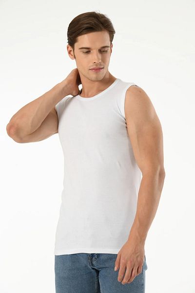 Mfö Life İç Giyim 5 Pieces Ribbed Crew Neck Zero Sleeve Men's Athlete 1St Quality Made from 100% Cotton Yarns.
