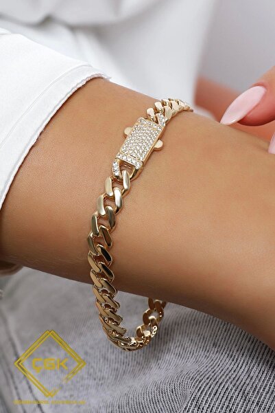 ÇGK KUYUMCULUK ÇGK “Royal Link” 8 Ayar Altın Taşlı Gurmet Zincir Bileklik – K...