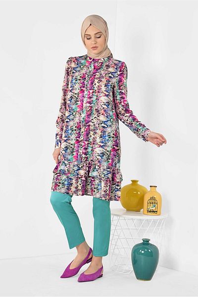 Alvina 4031 Model Colorful Patterned Tunic