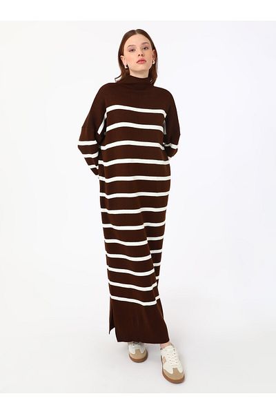 Benin Turtleneck Knitwear Hijab Dress - Brown - Benin