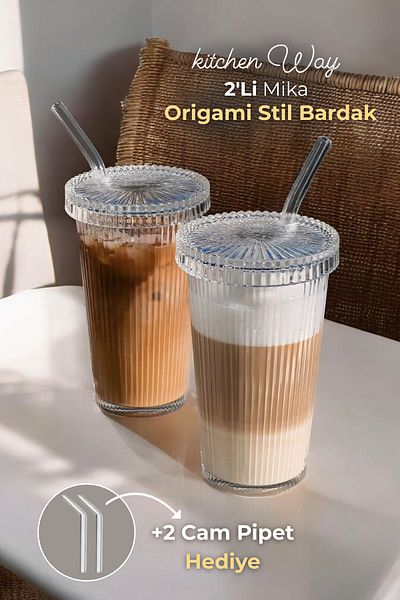 Kitchen Way Origami Style Mica 2-Piece Heat Resistant Covered Presentation Bottle Soft Drink Cup Straw Gift