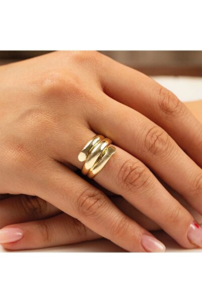 Çgk Çiğdem Gürel Kuyumculuk 14 Ayar Cilalı 3 Sıra Kaburga Yüzük