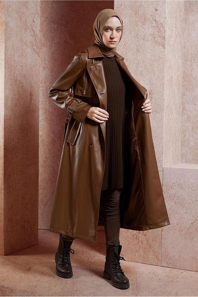 Alvina Belted Funny Leather Trench Coat 10910