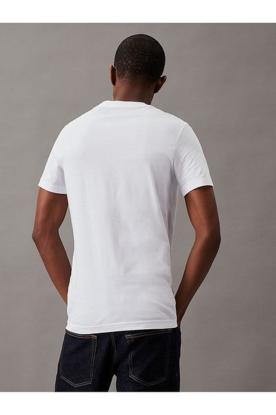 Calvin Klein Λευκό ανδρικό μπλουζάκι - οργανικό βαμβάκι, λαιμόκοψη, κοντό μανίκι - Yaf