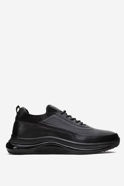 Dericlub Tenis confortabil pentru bărbați cu talpă groasă din piele naturală Cr 2440 negru