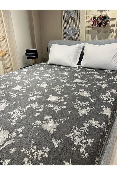 Explore Home , Milika, Double, Cotton, Muslin, Bedspread - Dark Gray