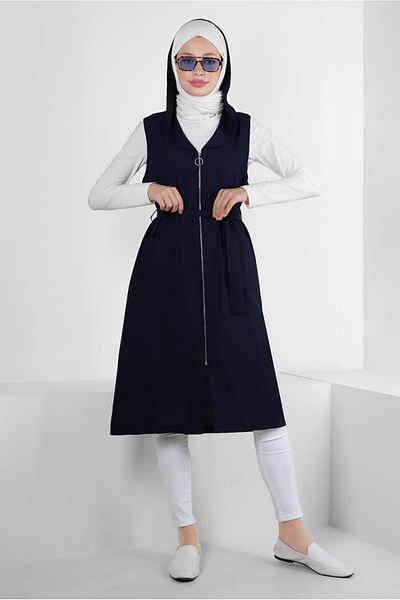 Alvina Hooded Zippered Pocket Vest 43872