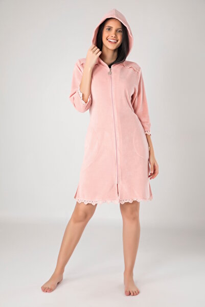 Nuşa Zippered Lace Bamboo Cotton Dressing Gown