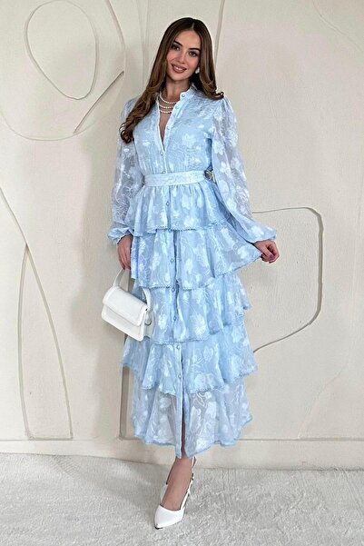 Elbee Fashion Woman Розкльошена багатошарова сукня в смужку