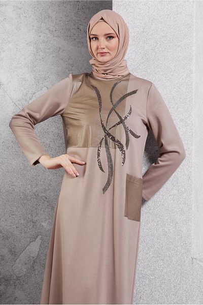Alvina 45058 Μοντέλο Φόρεμα Hijab - Πέτρα εμπριμέ