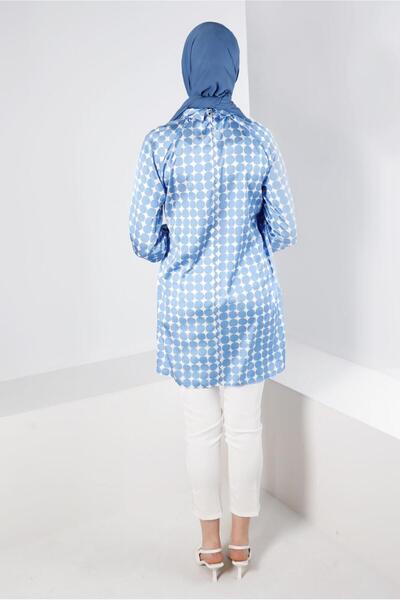 Alvina GEOMETRIC PATTERNED MEN'S COLLAR SATIN TUNIC 43641