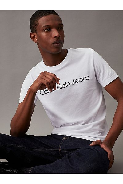 Calvin Klein Λευκό ανδρικό μπλουζάκι - οργανικό βαμβάκι, λαιμόκοψη, κοντό μανίκι - Yaf