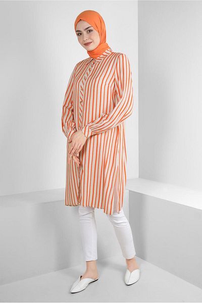 Alvina STRIPED SIDE SLITTER BUTTON TUNIC 43788