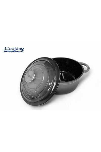 Heinner ENAMELLED CAST IRON PAN + LID 22 x 9.5 CM, 2.9 L, MARBLE GRAY