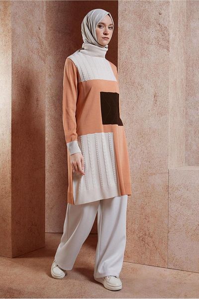 Alvina 44908 Model Color Blocked Knitwear Tunic