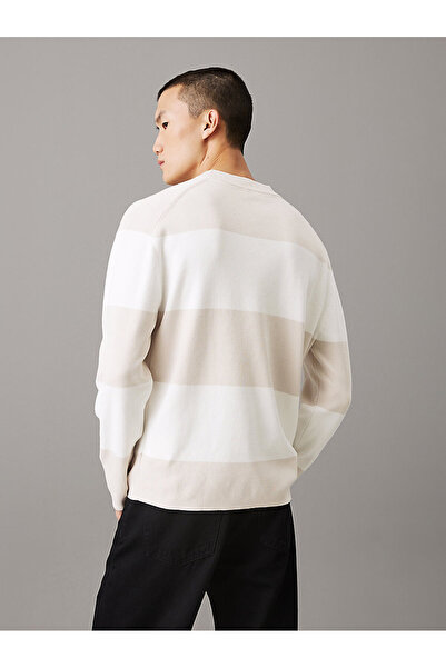 Calvin Klein Erkek Gül Kurusu Rengi Çizgili  Kazak