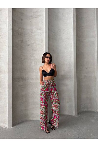 İLKCET MODA Patterned Wide Leg Viscose Women's Trousers