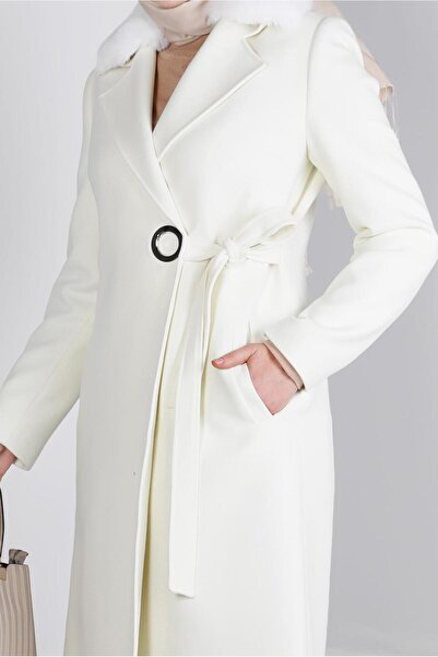 Alvina Fur Detailed Belted Coat 90357