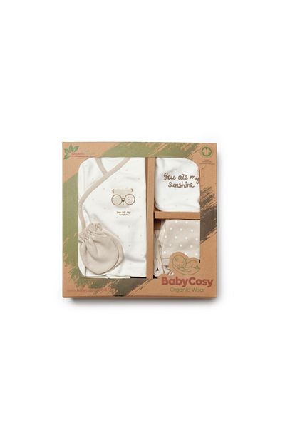 BabyCosy Organic Wear Set de 5 piese pentru nou nascut, 100% bumbac organic, TeddyBear, BabyCosy