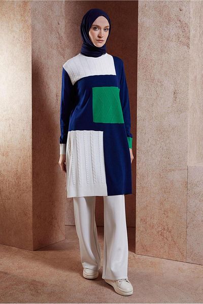 Alvina 44908 Model Color Blocked Knitwear Tunic