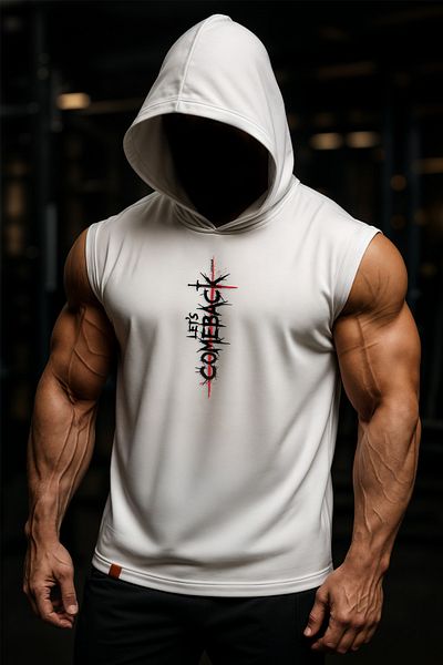 Capshon White Sports Athlete Hooded T-Shirt, Wrinkle-Resistant and Colorfast 95% Cotton 5% Polyester