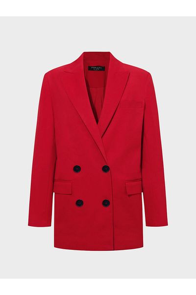 RİVUS Oversize Double Breasted Cut Cotton Jacket - Red