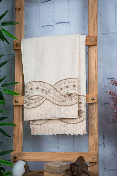 FAVORA Βαμβακερό φιόγκο Guipure Προίκα 2 Πετσέτες 50x90 - Mink