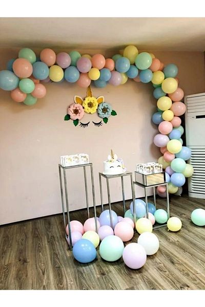 Onay Store 100 Pieces Unicorn Concept Macaron Balloon and Balloon Chain Set