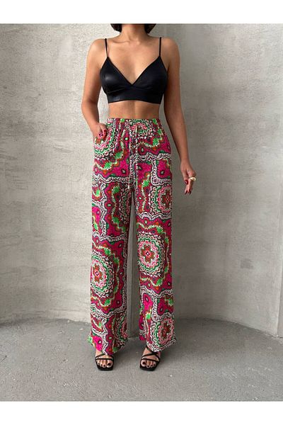 İLKCET MODA Patterned Wide Leg Viscose Women's Trousers