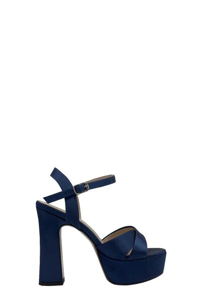 Moulin Shoes حذاء نسائي بكعب عالي من الساتان باللون الأزرق الداكن