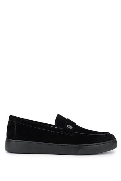 Tamer Tanca Men's Genuine Leather Black Suede Loafer Shoes