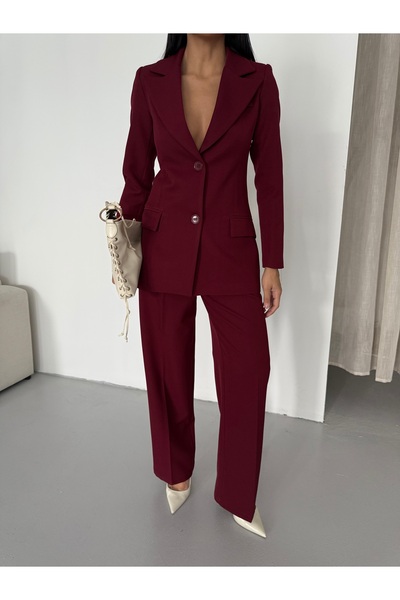 CLB COLLECTION Women's Waist Fitted Slit Blazer Jacket Pants Set
