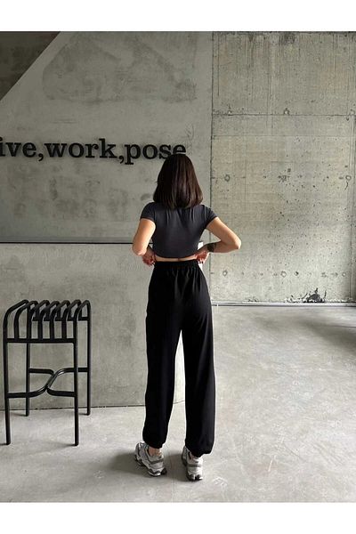 UYN SPORT Unisex Large Size Comfortable Fit Oversize Two Thread Black Sweatpants