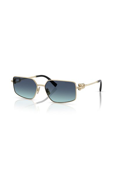Tiffany Co. Women's Sunglasses 3111 6202/9S 58-16, Rectangle Metal Gold Frame, Blue Lens