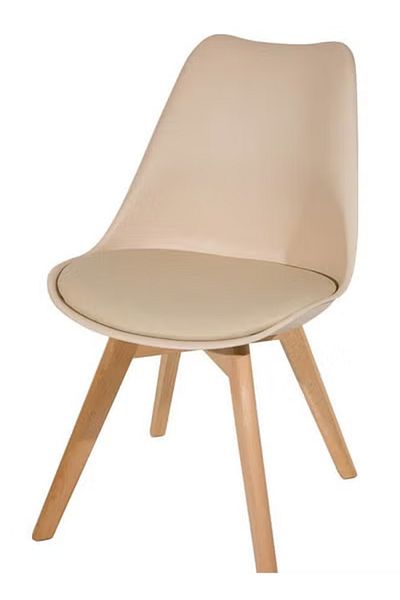 Taimi Pack Of 6 Mid Century Modern Side Chair , PU Leather Soft Padded Seats and Solid Wood Legs Beige