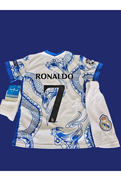 kombinezyum Real Madrid C.Ronaldo Mavi-Beyaz Dragon Desenli Çocuk Forması