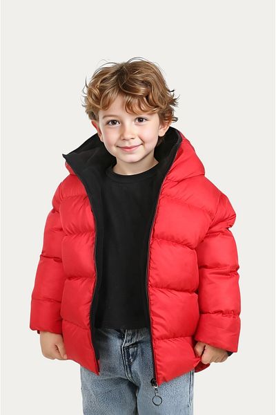 Montland Boy's Red Inner Fleece Hooded Waterproof Wind Resistant Inflatable Winter Jacket & Coat