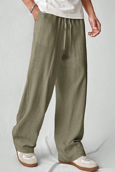 North London Men's Linen Blended Oversize Wide Leg Trousers