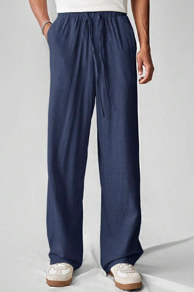 North London Men's Linen Blended Oversize Wide Leg Trousers